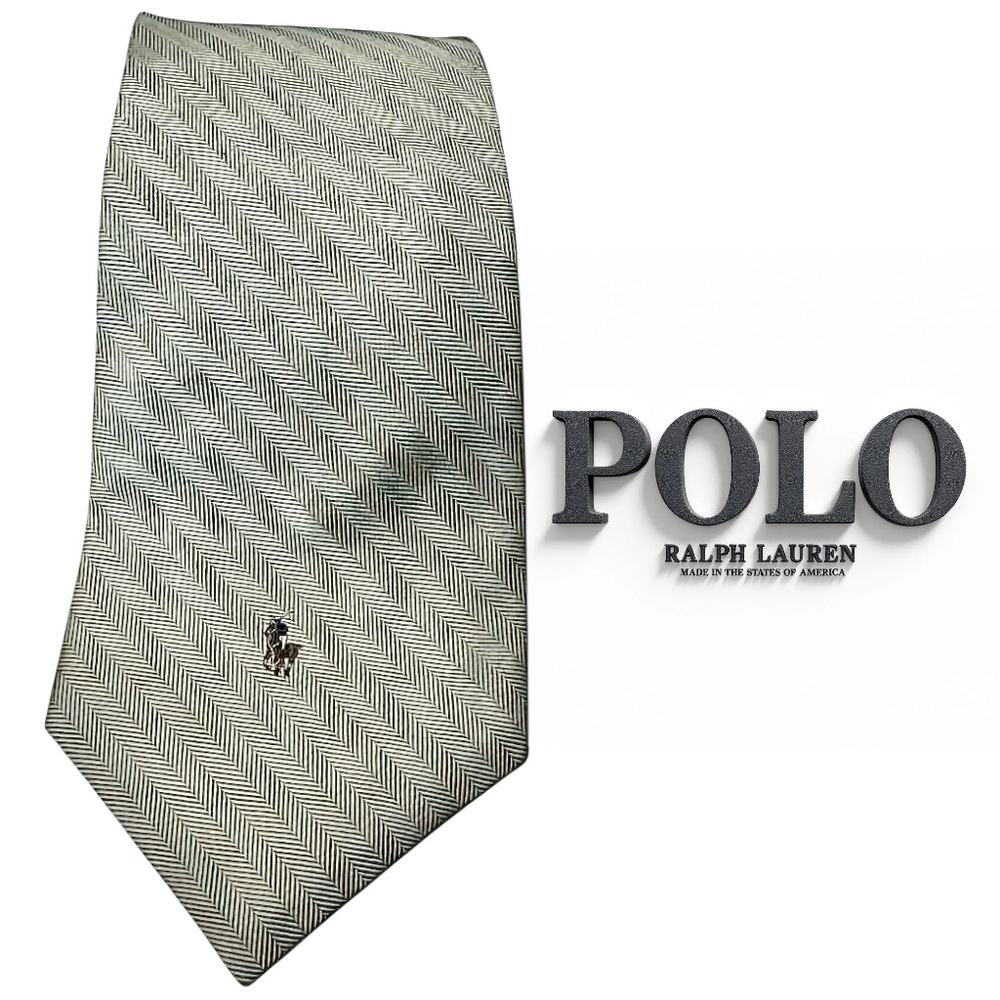 Vintage Polo Ralph Lauren Men’s Gray Striped Neck Tie Pony Logo 4”x57 💯 Silk